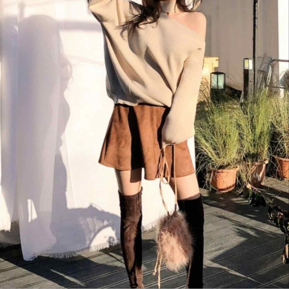 T&J Designs Off-the-Shoulder Beige Knit Sweater - Picture 2 of 4